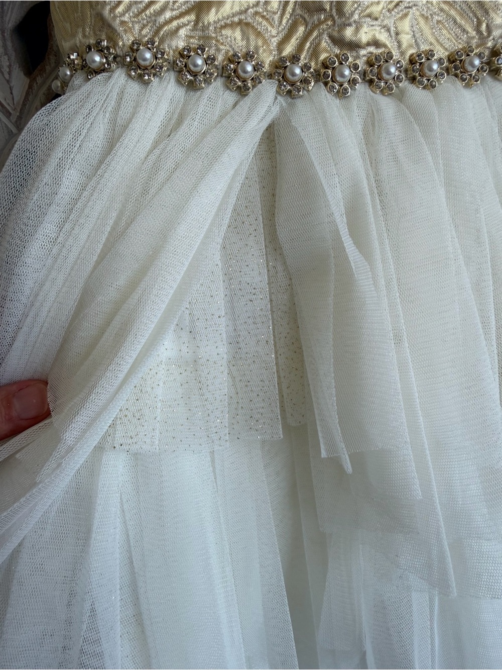 American Princess Girls Size 5 Gold Ivory Tulle Formal Dress - Picture 6 of 7